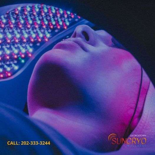 Person receiving LED light therapy.